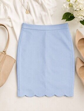 J By J.Crew Light Blue Scalloped Hem Cotton Pencil Skirt Size 8